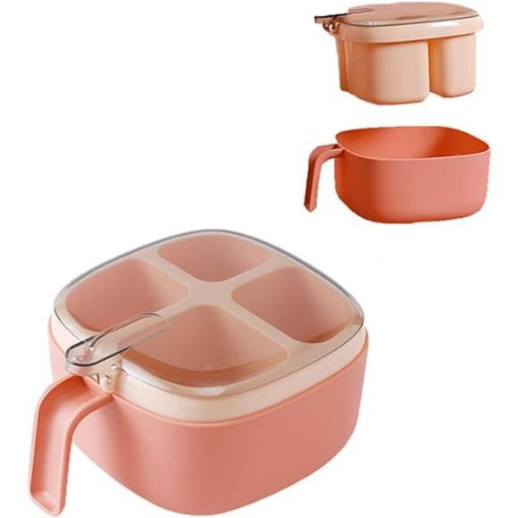 Plastic masala spice box with 4 compartments lid spoons handle kitchen organizer - Picture 1 of 2